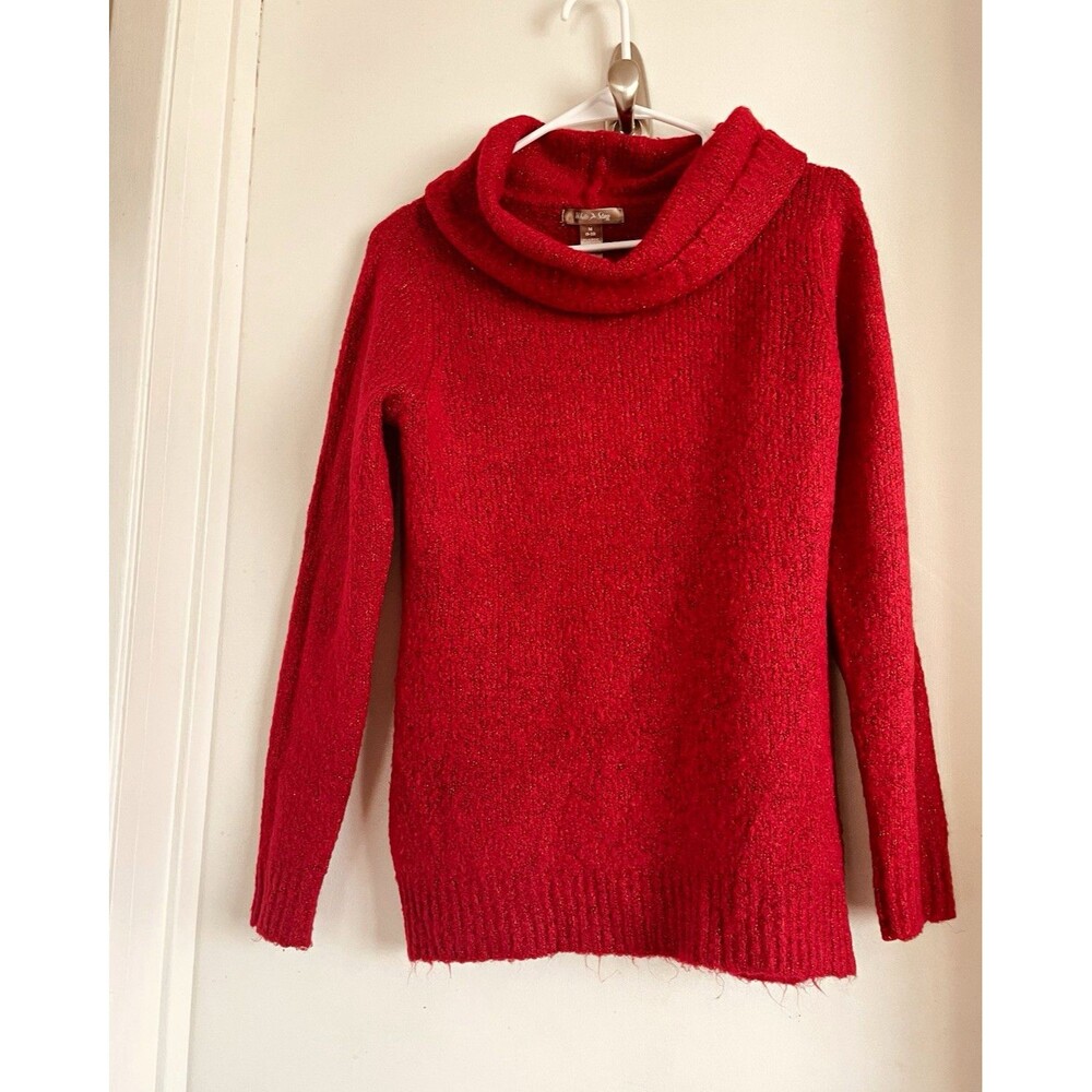 White Stag Women's M Red Solid Knit Cowl Neck Long Sleeve Pullover Sweater